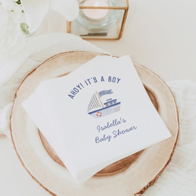 Sailboat Ahoy! It's A Boy Baby Shower Napkin (Creator Uploaded)