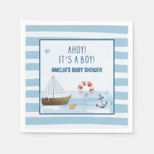  Sailboat Ahoy its a boy blue baby shower  Napkin