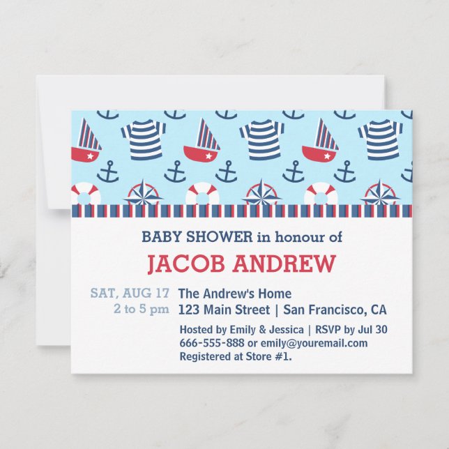 Sailboat Anchor Nautical Pattern baby shower Invitation (Front)