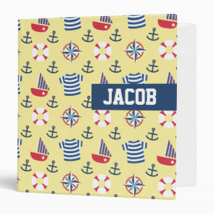 Sailboat Anchor Nautical Pattern, Name Binder