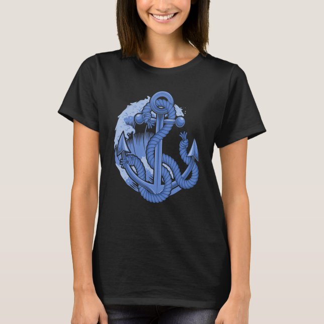 Sailboat Anchor Waves Ocean Sailor Skipper Sailing T-Shirt (Front)