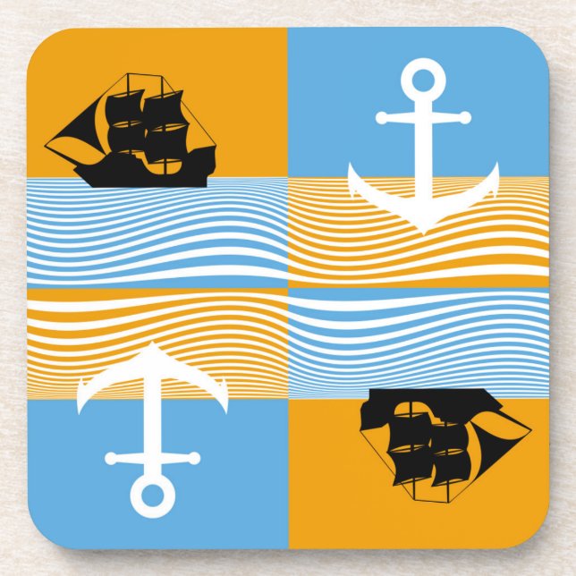 Sailboat and anchor pattern coaster (Front)
