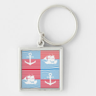 Sailboat and anchor pattern keychain