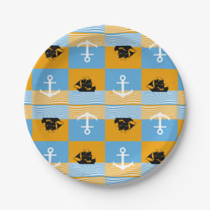 Sailboat and anchor pattern paper plate