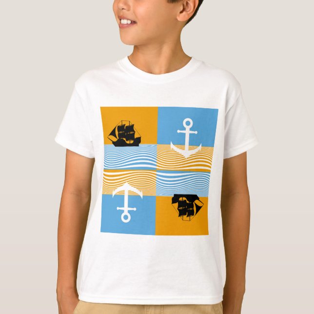 Sailboat and anchor pattern T-Shirt (Front)
