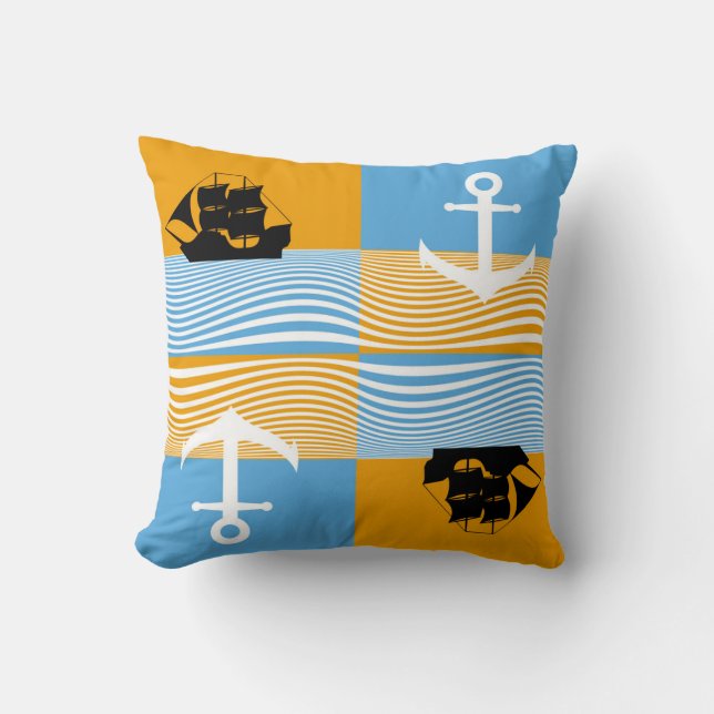 Sailboat and anchor pattern throw pillow (Front)
