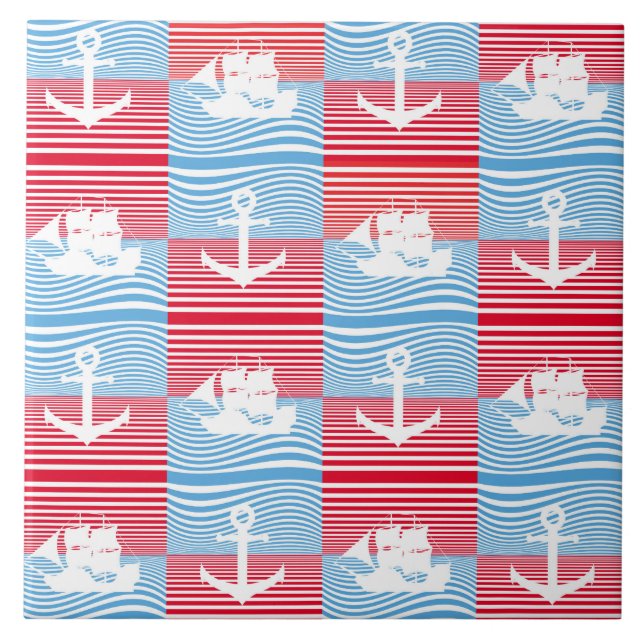 Sailboat and anchor pattern tile (Front)