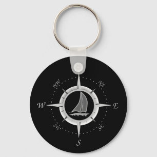 Sailboat And Compass Rose Keychain