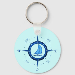 Sailboat And Compass Rose Keychain