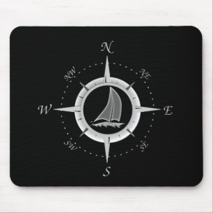 Sailboat And Compass Rose Mouse Pad