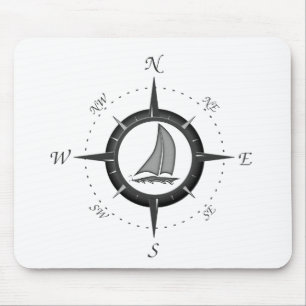 Sailboat And Compass Rose Mouse Pad