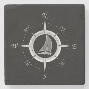 Sailboat And Compass Rose Stone Coaster