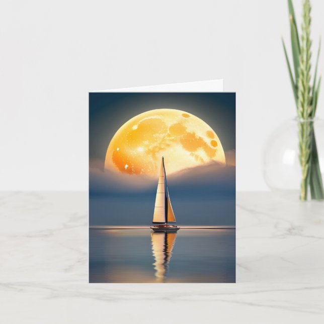 Sailboat and Full Moon Note Card (Front)