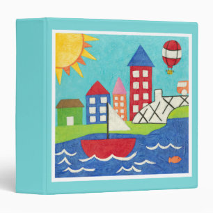 Sailboat and Hot Air Balloon with Cityscape Binder