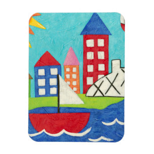 Sailboat and Hot Air Balloon with Cityscape Magnet