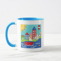 Sailboat and Hot Air Balloon with Cityscape