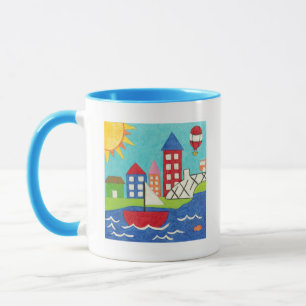 Sailboat and Hot Air Balloon with Cityscape Mug