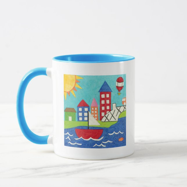 Sailboat and Hot Air Balloon with Cityscape Mug (Left)