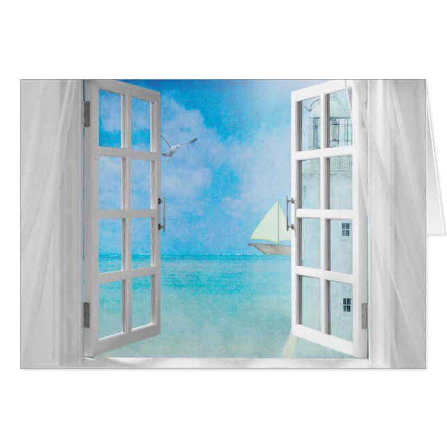 sailboat and lighthouse in window for Name Day (Front Horizontal)