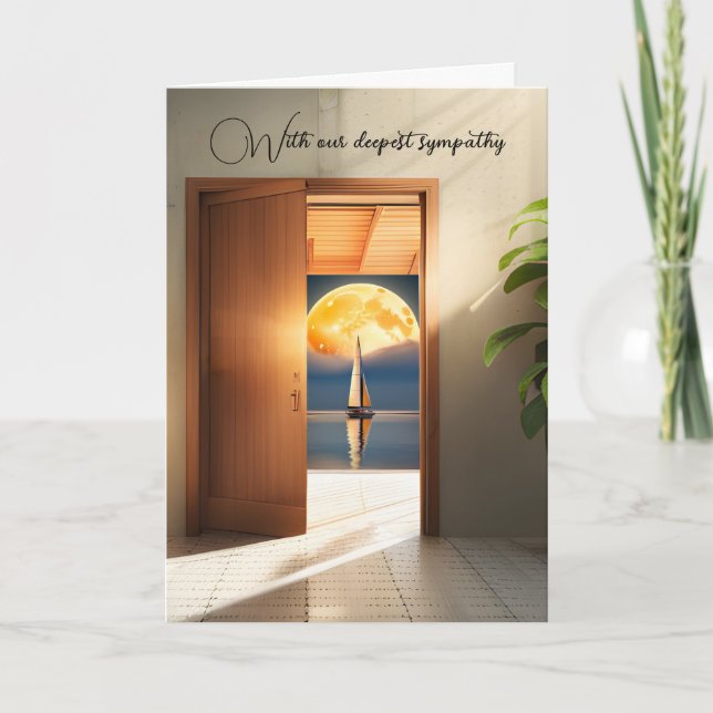Sailboat And Moon in Doorway Sympathy Card (Front)