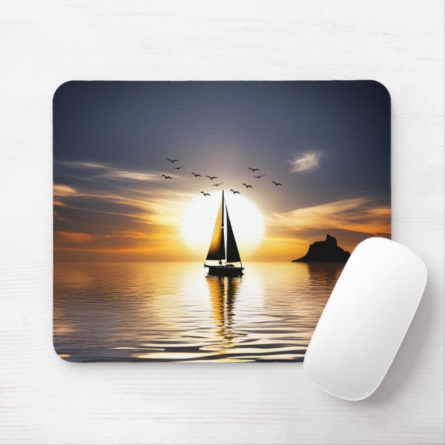 Sailboat and Seagulls At Sunset  Mouse Pad (With Mouse)