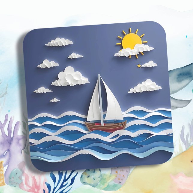 Sailboat and Sunshine | Paper Quilling  Square Sticker (Creator Uploaded)