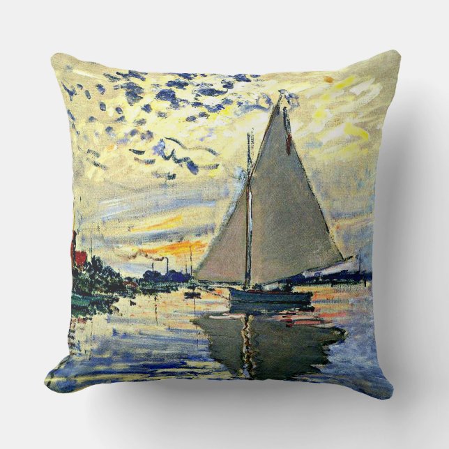 Sailboat at le Petit Gennevilliers, famous artwork Throw Pillow (Front)