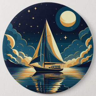 Sailboat at night 6 inch round button