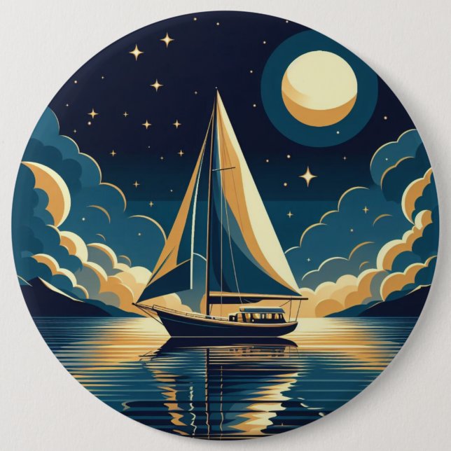 Sailboat at night 6 inch round button (Front)