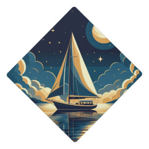 Sailboat at night graduation cap topper