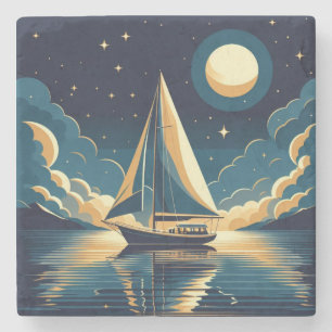 Sailboat at night stone coaster