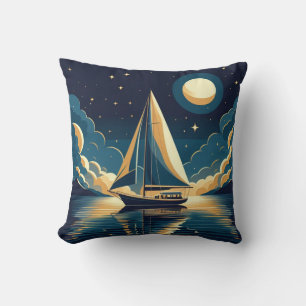 Sailboat at night throw pillow