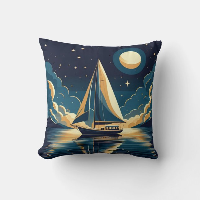 Sailboat at night throw pillow (Front)