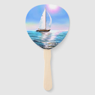 Sailboat at Sunrise - Drawing - Customizable Hand Fan