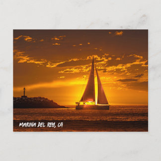Sailboat at Sunset - Marina Del Rey, CA Postcard