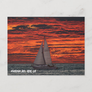Sailboat at Sunset - Marina Del Rey, CA Postcard