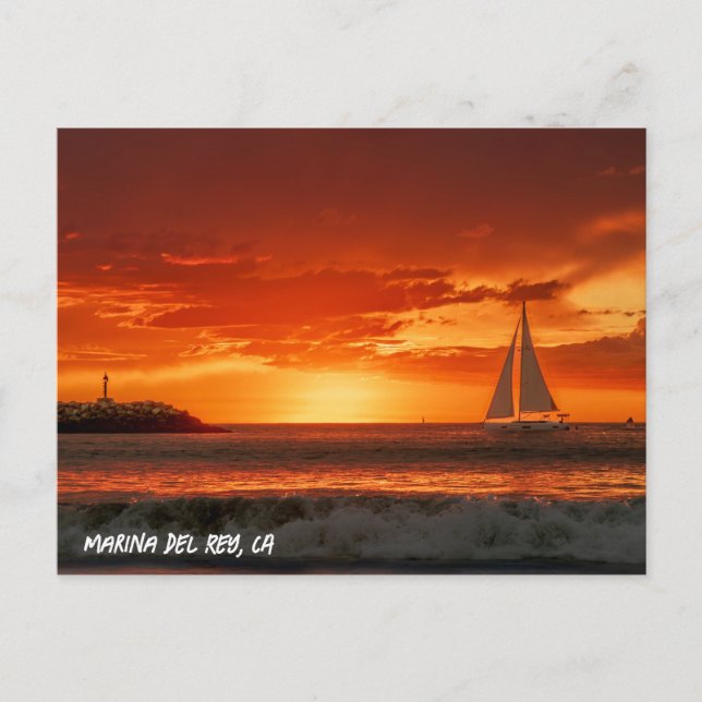 Sailboat at Sunset - Marina Del Rey, CA Postcard (Front)