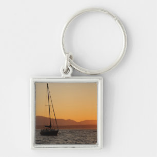 Sailboat At Sunset On The Puget Sound Keychain