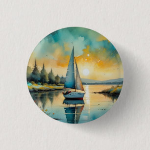 sailboat at sunset painting 1 inch round button
