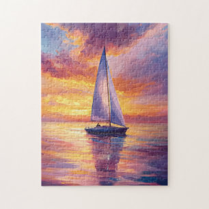 Sailboat at Sunset Painting Jigsaw Puzzle