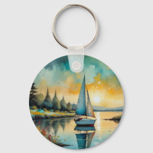 sailboat at sunset painting keychain