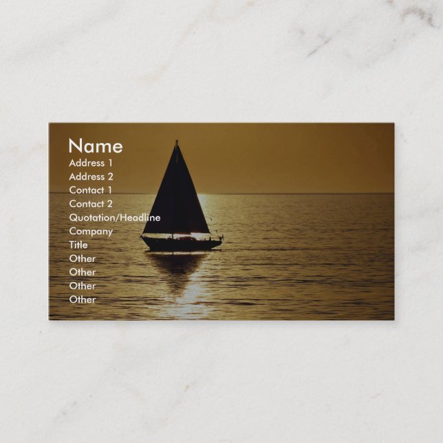Sailboat at sunset, sloop business card (Front)