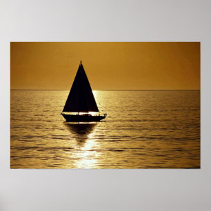 Sailboat at sunset, sloop poster