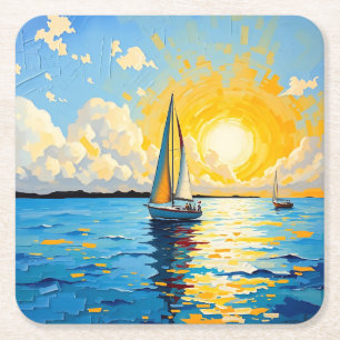 Sailboat at Sunset Square Paper Coaster