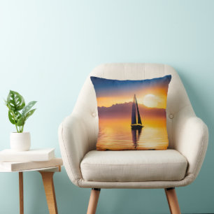 Sailboat At Sunset  Throw Pillow