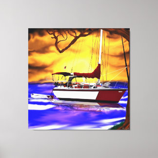 Sailboat at Sunset with Vibrant Sky Canvas Print