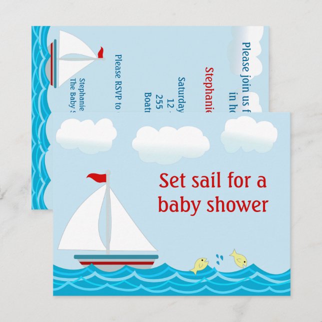 Sailboat Baby Shower Invitation (Front/Back)