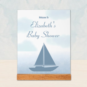 Sailboat Blue Watercolor Boy Baby Shower Acrylic Sign