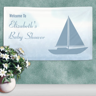 Sailboat Blue Watercolor Boy Baby Shower Banner