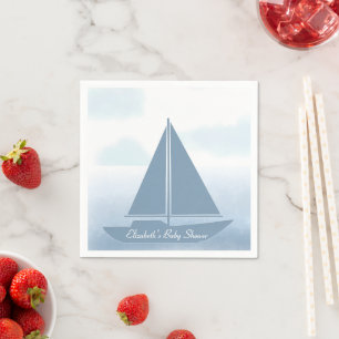 Sailboat Blue Watercolor Boy Baby Shower Napkin